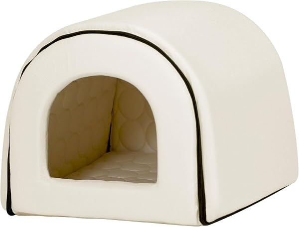 PetStyle Dog Cat Bed, Dome House, Mat, Pet Bed, For Summer, Folding, Pet Mat, Washable, Cat House, Dog House, Indoor, Summer, Cool, Stylish, Dome-Shaped, Pet House, M Size (Spring, Summer, Cream) - 1