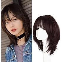 ストレートブラックミディアムウィッグ3点セット ワンレンボブ フルウィッグ ショートボブ ストレート ミディアム