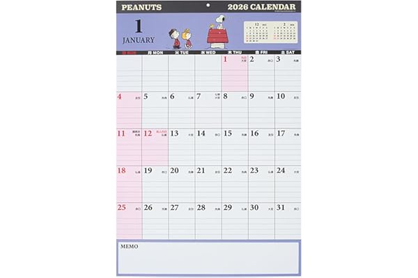 サンリオ(SANRIO) 書き込みカレンダー 2026 スヌーピー 紙壁掛け 壁掛けカレンダー 壁掛カレンダー 622796