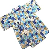 甚平 男の子 男児 蛙 おたまじゃくし 市松 唐草 (90, 水色)