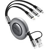 3in2 充電ケーブル巻き取り式 1.2m usb 変換アダプタ usb-a/c toライトニング/タイプC/マイクロusb ケーブル 充電コード | マルチ充電 データ転送&3台同時充電 iPhone 17/16/15/14シリーズ,iPad Pr