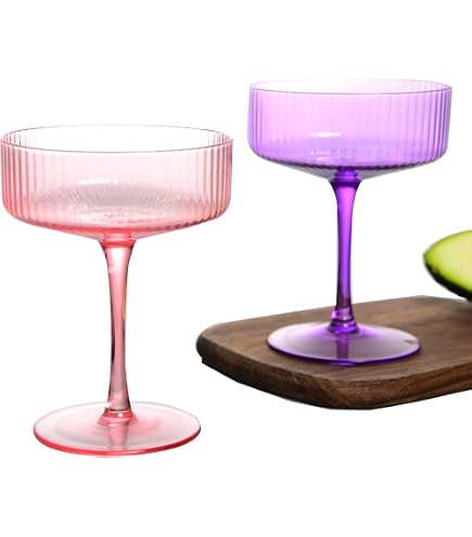Acrylic Shatterproof Martini Glasses - Set Of 2 Purple 15oz Coupe Glasses, Tritan BPA-Free Drinkware