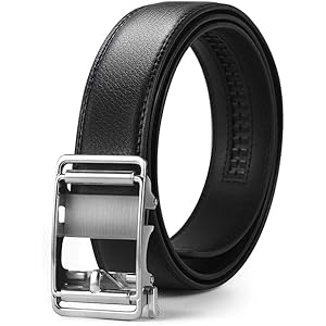 Megan ベルト メンズ 紳士 ビジネス カジュアル 革 黒 シルバー オートロック式バックル サイズ調節可能 上質レ…