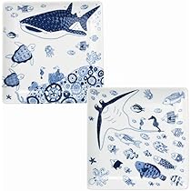 Amazon｜natural69 【 波佐見焼 】 cocomarine 正角皿M 海の中