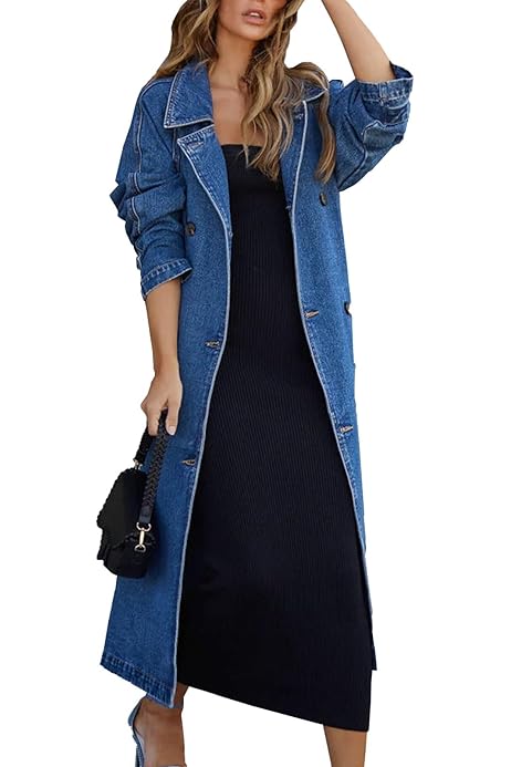 Jean Jacket Ebossy Womens Ripped Out Distressed Washed Long Blue