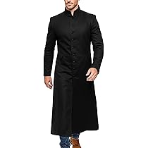 Amazon | メンズ ブラック ロング丈 ゴシック トレンチレザー