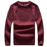セーター メンズ クルーネック ニット 細身 タイト アメカジ ケーブル編み カジュアル フィッシャーマン 無地 トップス 人気 コーデ トップイズム 大きいサイズ ワイン 3XL