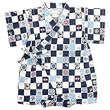 甚平 ロンパース ベビー 男の子 綿100% 日本製生地 グレコ カバーオール 市松家紋/紺-9766 70cm