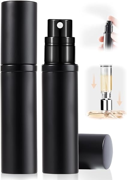 UULANFA アトマイザー 香水【底部充填・5ml・携帯用アトマイザー】詰め替え簡単 漏れない 持ち運び便利 コンパクトデザイン 香水の容器 アルミ製 小分けボトル 旅行 デート 仕事 男女兼用 香水瓶対応 (JX-黑) - 1