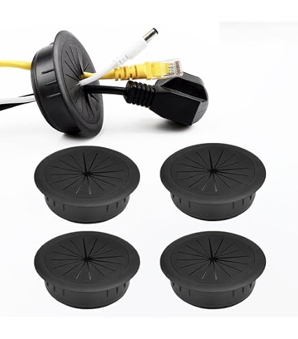 Glarks 11Pcs Black Desk Grommet 1-3/8inch Desk Adjustable Cable Hole Covers with 1Pc Hole Saw, Table Wire Cable Ring Hole Cover for Office and Home Table Cable