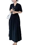 [Ｃｈｕｂｉｋｉｍｅ] ロングワンピース レディース 夏 半袖 Vネック ミモレ Aライン 黒 着痩せ ゆったり ドレス フォーマル 通勤 カジュアル