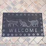 玄関マット：ラバーマット ウエルカム3キャット（45×75cm）