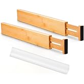 Adjustable Natural Bamboo Drawer Dividers with Drawer Liners – ideal for storage organisation in the kitchen, bedroom, dresse