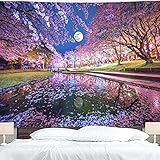 月夜桜タペストリー，唯美的景観壁タペストリー，多機能壁掛けアートタペストリー壁飾り寝室居間マンション新居装飾プレゼント用（150*230cm）