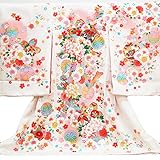 【お宮参り着物】【白地系 毬に桜と牡丹の柄】女の子 正絹 友禅 金駒刺繍【風呂敷プレゼント/ギフト対応】