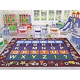 Ottomanson Jenny Collection Dark Red Frame with Multi Colors Kids Children's Educational Alphabet (N