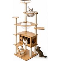 Amazon | キャットタワー 木製 スリム 宇宙船 据え置き 厚さを増した