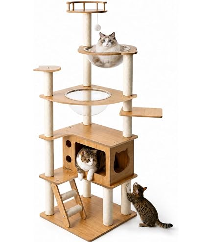 Amazon | キャットタワー 木製 170cm 6段宇宙船 猫タワー 大型猫5匹