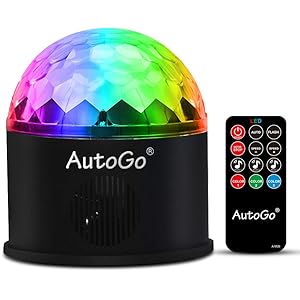 AutoGo ミラーボール ディスコライト 【9色RGB進化版】LED ステージライト 舞台照明 リモコン付き 音声起動…
