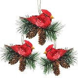 Pack of 3レッドカーディナルBirds on Pine Cones装飾クリスマス装飾5 "