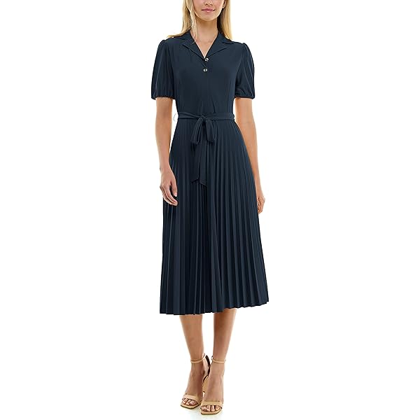 Sharagano Women's Monaco Stretch Dress | Pleated Sharkbite Hem | Work To Weekend Style