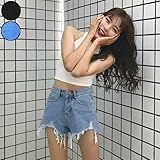 新品 ボトムス デニム ショーパン レディース ダメージ カットオフ☆L★ブルー