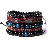 CASDAN 4-5 Pcs Leather Woven Braided Bracelet for Men Women Wrap Cuff Bracelets Linen Hemp Cords Wood Beads Ethnic Tribal Wri