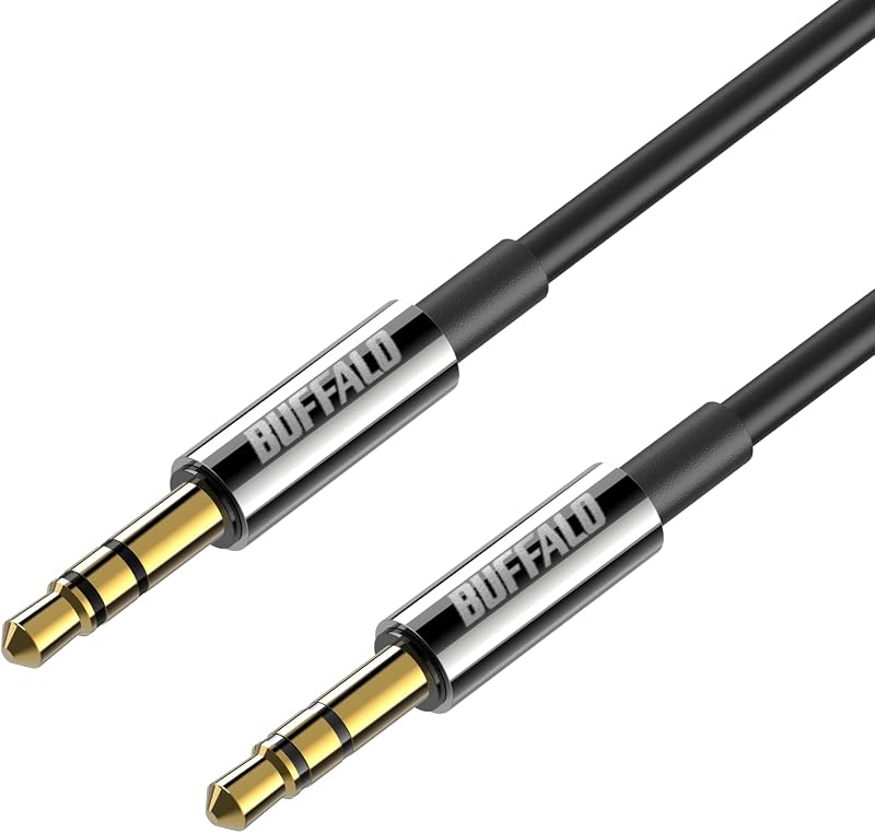 Buffalo Audio Cable AUX 3.5mm Noise-Resistant Shielded 24K Gold-Plated for Car Stereo Home Stereo Aluminum Mold 1m BSSTM10BK/N