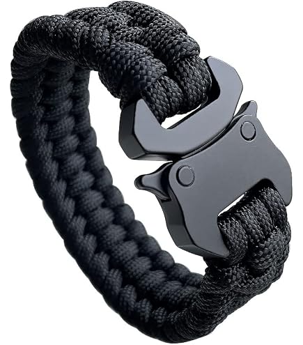 DonDon Paracord Bracelet de Survie Hommes Acier Inoxydable Bracelet Outdoor Tressé Bleu-Rouge-Blanc DonDon Paracord Bracelet de Survie Hommes Acier Inoxydable Bracelet Outdoor Tressé Bleu-Rouge-Blanc