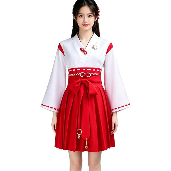Amazon.co.jp: コスプレ衣装 コスチューム サテン製 正統神社巫女風