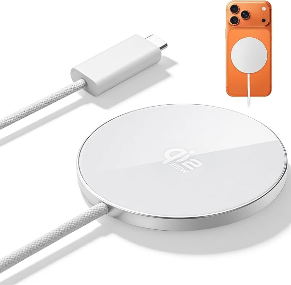 FEEKI Mag Safe充電器 25W Qi2認証 マグネット式 ワイヤレス充電器 急速充電 対応iPhone17/16シリーズ(iOS 26バージョン以降) 超薄軽量 過熱保護 短絡保護機能付き 対応 iPhone15/14/13/12シリーズ&Androidスマートフォン&AirPods対応 Type-C接続 旅行・自宅・オフィス用 ホワイト - 1