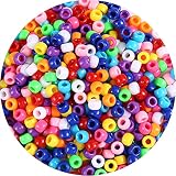 1000個以上のポニービーズ、ヘアブレイド用マルチカラーブレスレットビーズ、クラフト用プラスチックビーズ(中パック、クラシック)…