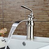 Wovierクロム/つや消しニッケル/ Oil Rubbed Bronzeウォーターフォール浴室排水溝シンク蛇口、シングルハンドル単穴洗面所蛇口、ミキサータップ 2921