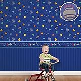 3次元の壁紙緑色のかわいい現代の惑星の星の宇宙の青い壁紙子供の部屋の男の子のベッドルーム3つを買う無料