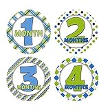 Monthly Baby Stickers Boy Blue Green Stripe Polka Dots 1-12 Months Milestone Baby Shower Gift Bonus 