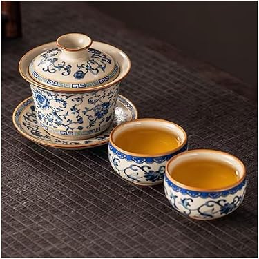中国茶器 青花玲瓏加彩三才蓋碗 茶杯 単体 蓋付き茶器 飲茶食器 煎茶