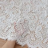 140cmの長さのプレミアムフレンチスタイルの厚いフローラルまつげ刺繡ウェディングレース生地 (白い, 幅150cm)