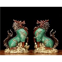 翡翠　麒麟縁起彫刻　根付　置物　(14075) Amazon.co.jp: 麒麟 招財 一対 銅製 魔除け 金運祈願 財運 開運