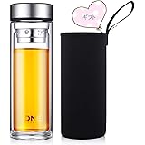 水筒 ボトル ONEISALL ガラス水筒 耐熱ガラス 透明 水筒の専門店 二重ガラス ケータイマグ 茶こし付き 男女兼用 贈り物 直飲み (400ml)