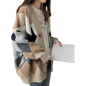 [セカンドルーツ] アーガイル カーディガン ボア モコモコ あったか カーデガン レディース 0A-R04 M〜XL