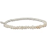 Silverly Women's 925 Sterling Silver 3-6mm White Freshwater Cultured Pearl Baroque Stretch Bracelet