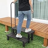 iimono117 手すり付き踏み台 アルミ製 玄関台 ステップ台 手すり 玄関 玄関ステップ 軽量 昇降補助 段差解消 転倒防止 (2段 片手)