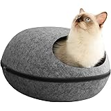 FRACARKOS 猫 ベッド ドーム 窓付き 通年 2wayセパレート キャットハウス フェルト製 マカロン ペットベッド オールシーズン 夏 冬 両用 クッション付き お手入れ簡単 ぐっすり眠れる ソフト ドーム型 (ダークグレー)