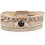 MYS Collection Riah Fashion Women's Multi Layered Magnetic-Clasp Beaded Leather Wrap Bracelet