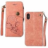 iPhone X ケース,COOSTOREJPレトロエンボス加工ローズFlorals PUレザーケース磁気カードウォレット+取り外し可能な手首ストラップのデザインは、に適用するApple iPhone