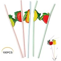 ストロー カラース 曲がるストロー 果物 造型 使い捨て 業務用 喫茶店 誕生日 結婚式 パーティー お祝い 装飾 記念日 アウトドア 100本入り マルチカラー