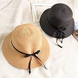 Hatrita-J 韓国の夏の新型のしわの胡蝶麦わら帽子麦わら帽子帽子の女史の屋外での休暇の日の晒 ベージュ