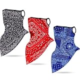 Whaline ヘッドウェア バンダナ ペイズリー フェイスネック ゲートル アイスシルク バラクラバ イヤーループ バンダナ フェイスカバー 伸縮性 ヘッドスカーフ メンズ レディース UV ウィンドダスト ハイキング 釣り スポーツ (ブルー レッド ブラック) 3点