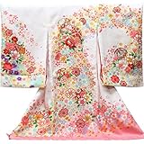【お宮参り着物】【白地系 毬に花の柄】正絹 女の子 友禅 刺繍【風呂敷プレゼント/ギフト包装】
