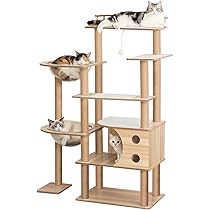 Amazon | PETTIFUL キャットタワー 木製 据え置き 多頭飼い おしゃれ